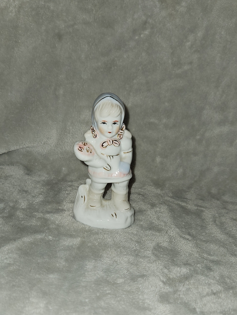 Porcelain Winter Girl Figurine - White and Blue - Classic Home Art